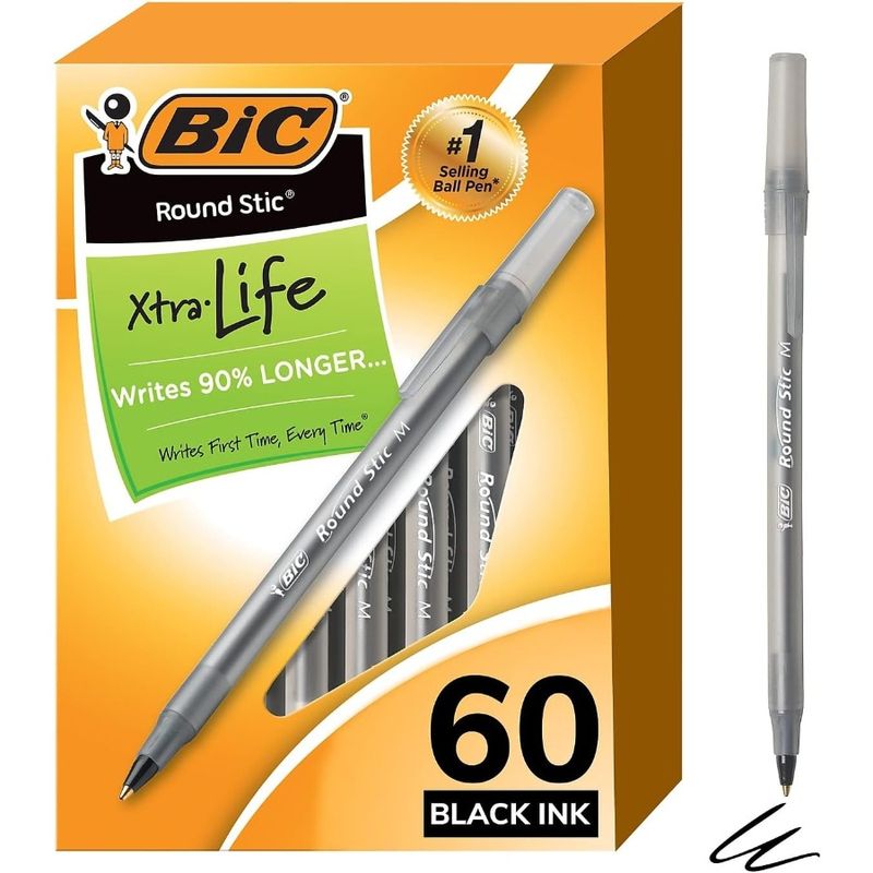 Round Stic Xtra Life Ballpoint Pen Medium Point 1.0mm Black 60Count_voghion.com