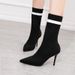 608-4 Efterår Vinter Spidse Bare Og Slanke Elastiske Hæle Strikkede Sokker Støvler, Tynde Hæle, Korte Støvler_voghion.com