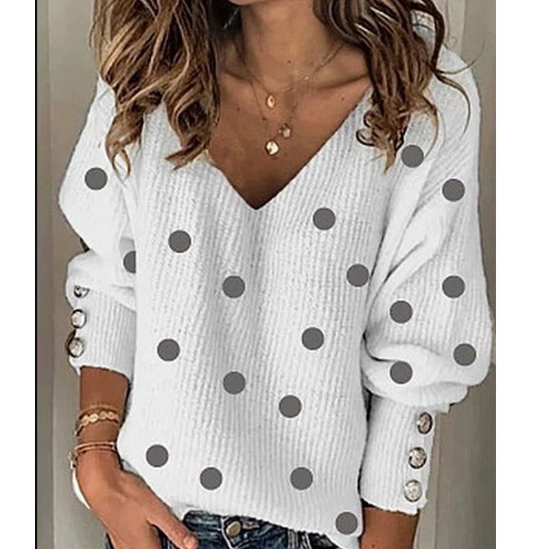 Damesmode polkadot V-hals trui warme trui spot._voghion.com