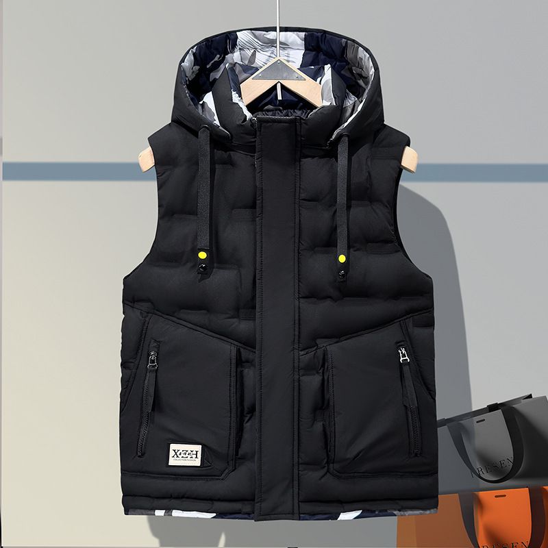Men's Winter Padded Vest Jacket - Thickened Warm Workstyle Sleeveless Coat For Outdoor & Casual Wear (Black/Red/Beige/Blue/Brown/Gray, L-6XL)_voghion.com