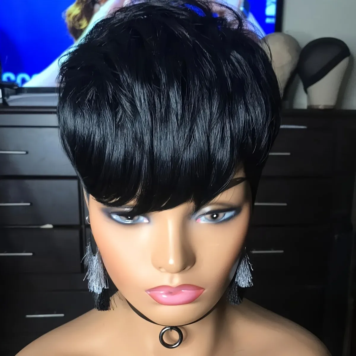 6Inch Pixie Cut Human Hair Wigs for Women Full Machine Made Wig_voghion.com
