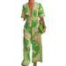 Women's Clothing New Fashion Printed Jumpsuit V Neck Short Sleeved_voghion.com