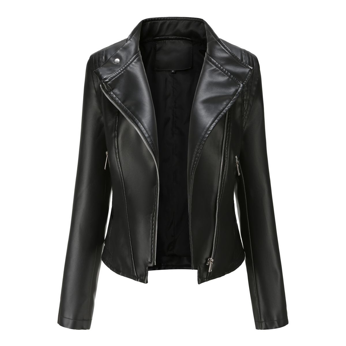 Women's Clothing New PU Lapel Slim Leather Jacket Spring and Autumn Thin Long-sleeved Coat Short Jacket_voghion.com