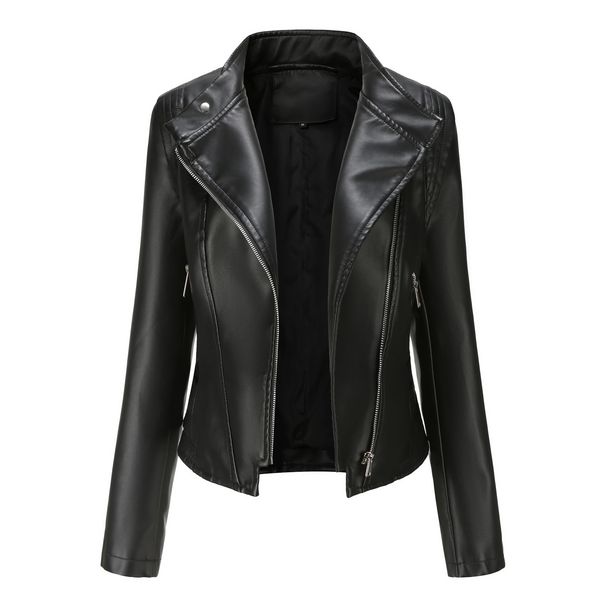 Women's Clothing New PU Lapel Slim Leather Jacket Spring and Autumn Thin Long-sleeved Coat Short Jacket_voghion.com
