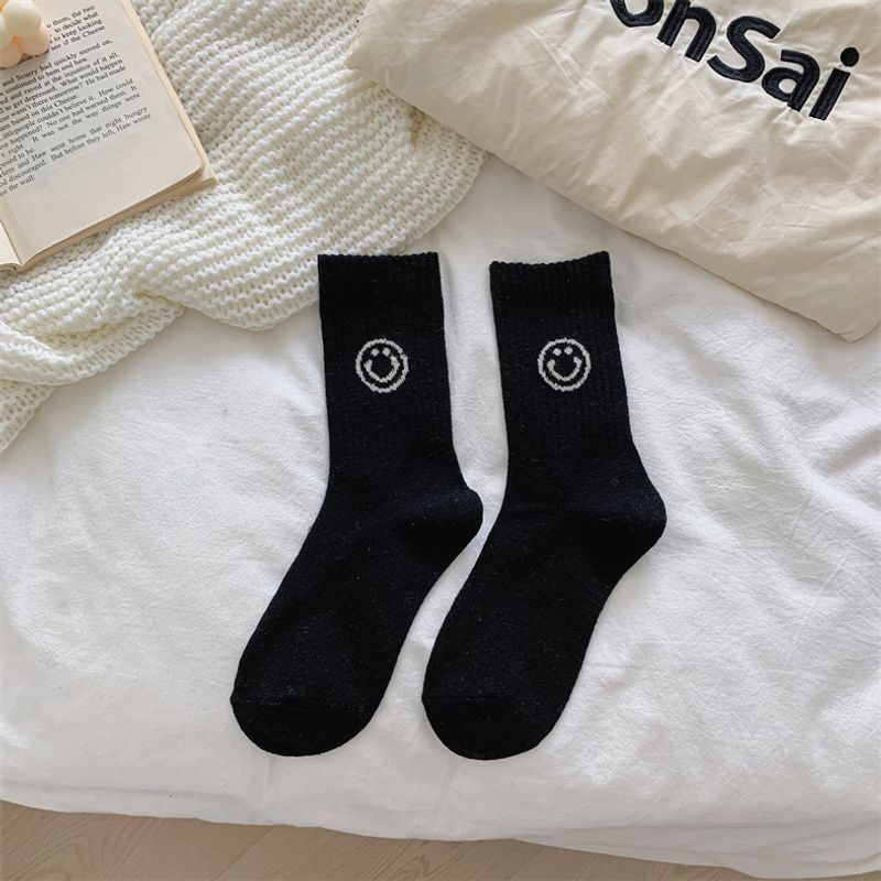 2PCS Autumn and Winter New Thickened Warm Wool Socks Simple Solid Color High Rubber Band Smig Face INS Trendy Mid length_voghion.com