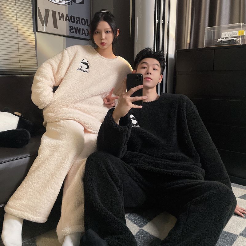 2024 Winter Velvet Couple Round Neck Hoodie Long Plush Panda Loose, Simple, and Elegant Can be Outdated by Women_voghion.com