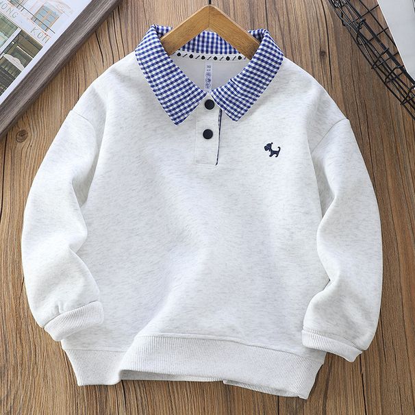 Boys' Long Sleeve Polo Shirt - Classic Cotton Blend With Collar & Cartoon Embroidery - Casual Fall & Spring Top For Kids (8+ Years, 110-170cm)_voghion.com