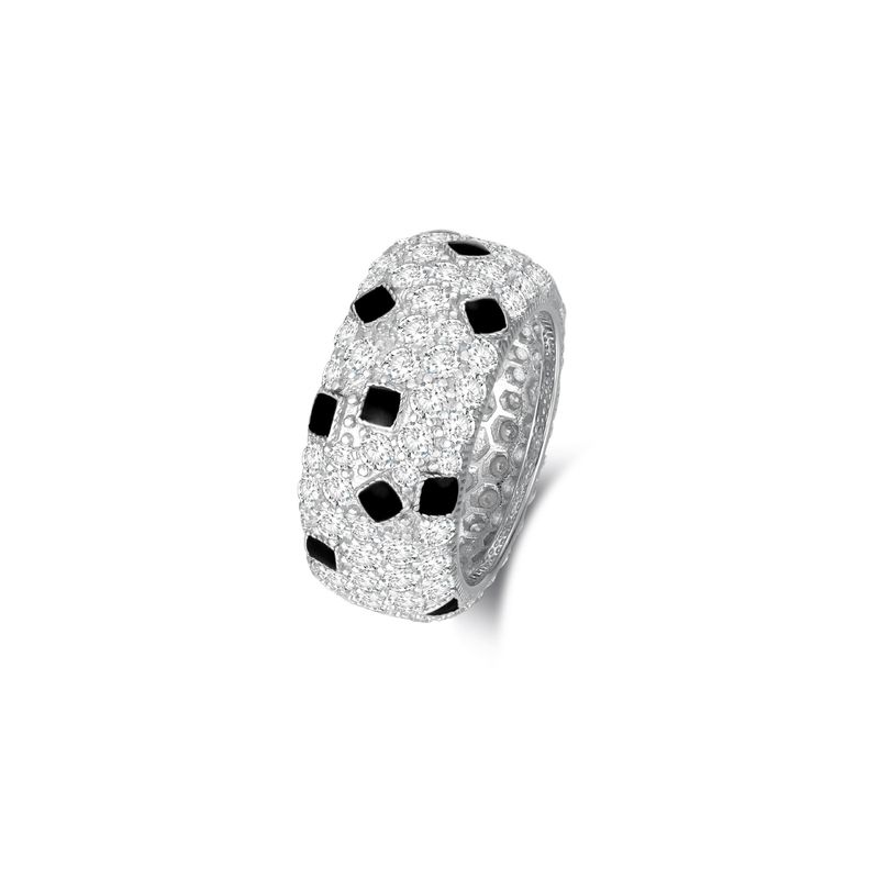 Trendy Black Enamel Full Inlaid Sterling Silver Fashion Spotted Leopard Print Ring For Women Niche_voghion.com