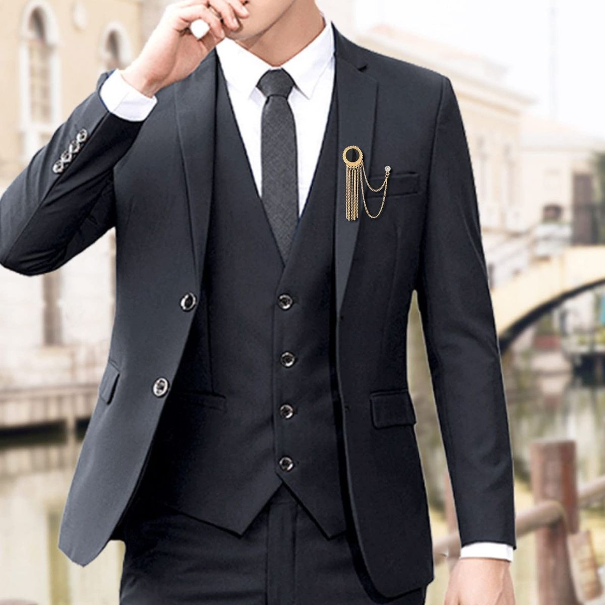 Silberkette Rose Violine Fünfzackiger Stern Brosche Kragennadel Kristallband Hängekette Anzug Hemd Revers Brosche Pin Modeschmuck_voghion.com