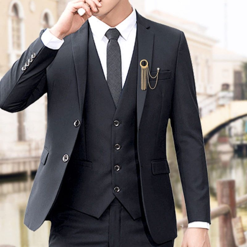 Silver Chain Rose Violin Five Pointed Star Brooch Collar Pin Crystal Strap Hanging Chain Suit Shirt Lapel Brooch Pin Fashion Jewelry_voghion.com