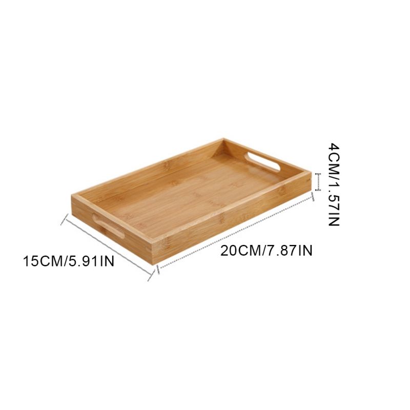 Bamboo Solid Wood Serving Kung Fu Tea Cup Tray With Handle Rectangular Wooden Dinner Bread Fruit Food Plate_voghion.com