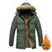 Herren-Winterjacke mit Fleecefutter und Kapuze, warmer, wattierter Mantel für Papa, locker sitzende Oberbekleidung in Übergröße für ältere Herren (Schwarz/Blau/Armeegrün)_voghion.com