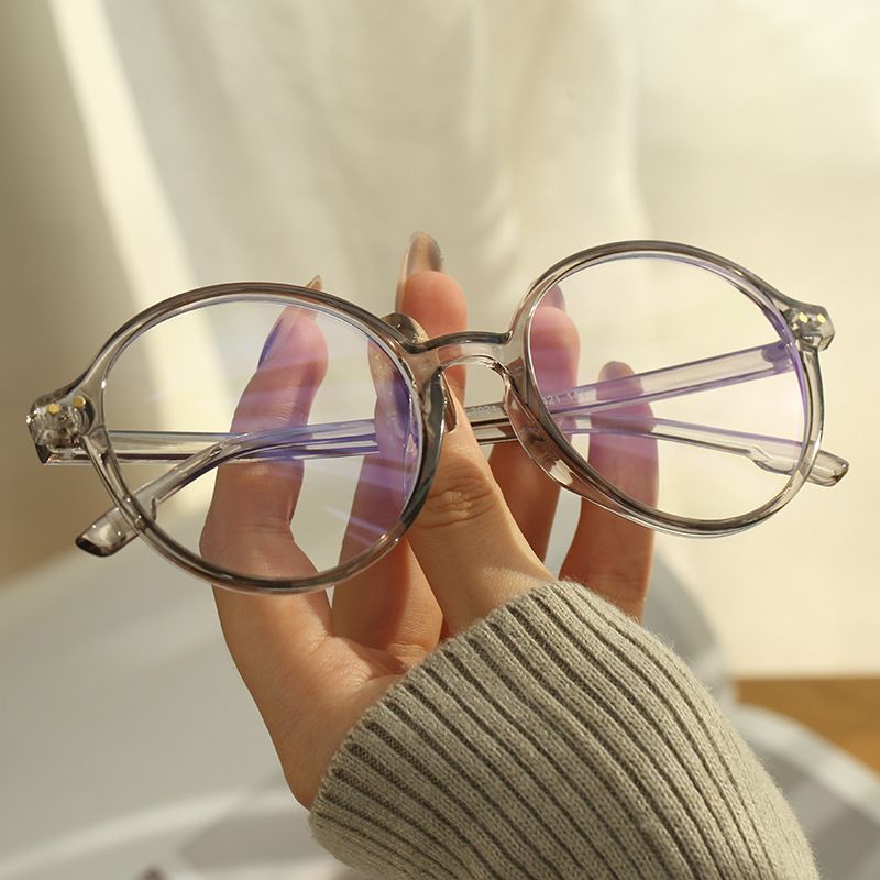 Unisex Transparent Art Round Frame Glasses Frame Female Anti-blue Net Red Flat Light Mirror_voghion.com