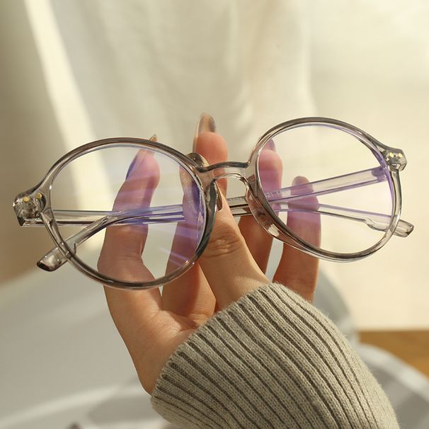 Unisex Transparent Art Round Frame Glasses Frame Female Anti-blue Net Red Flat Light Mirror_voghion.com