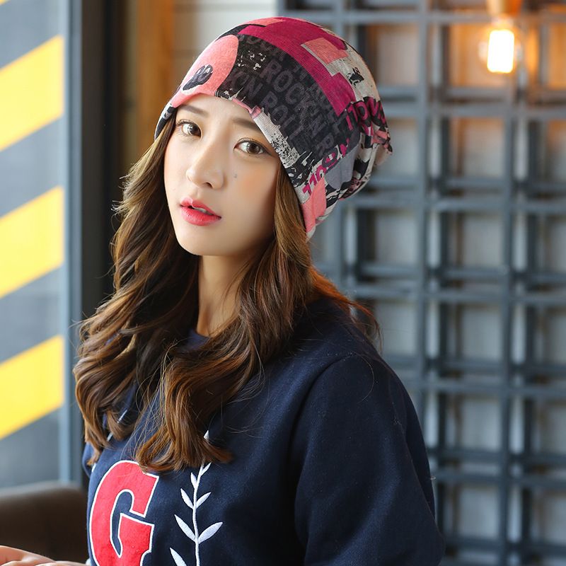 Bufanda de cinco estrellas con rayas rojas y cielo de primavera y otoño para mujer, edición coreana, diadema de moda, sombrero Baotou Moonlight, tres_voghion.com