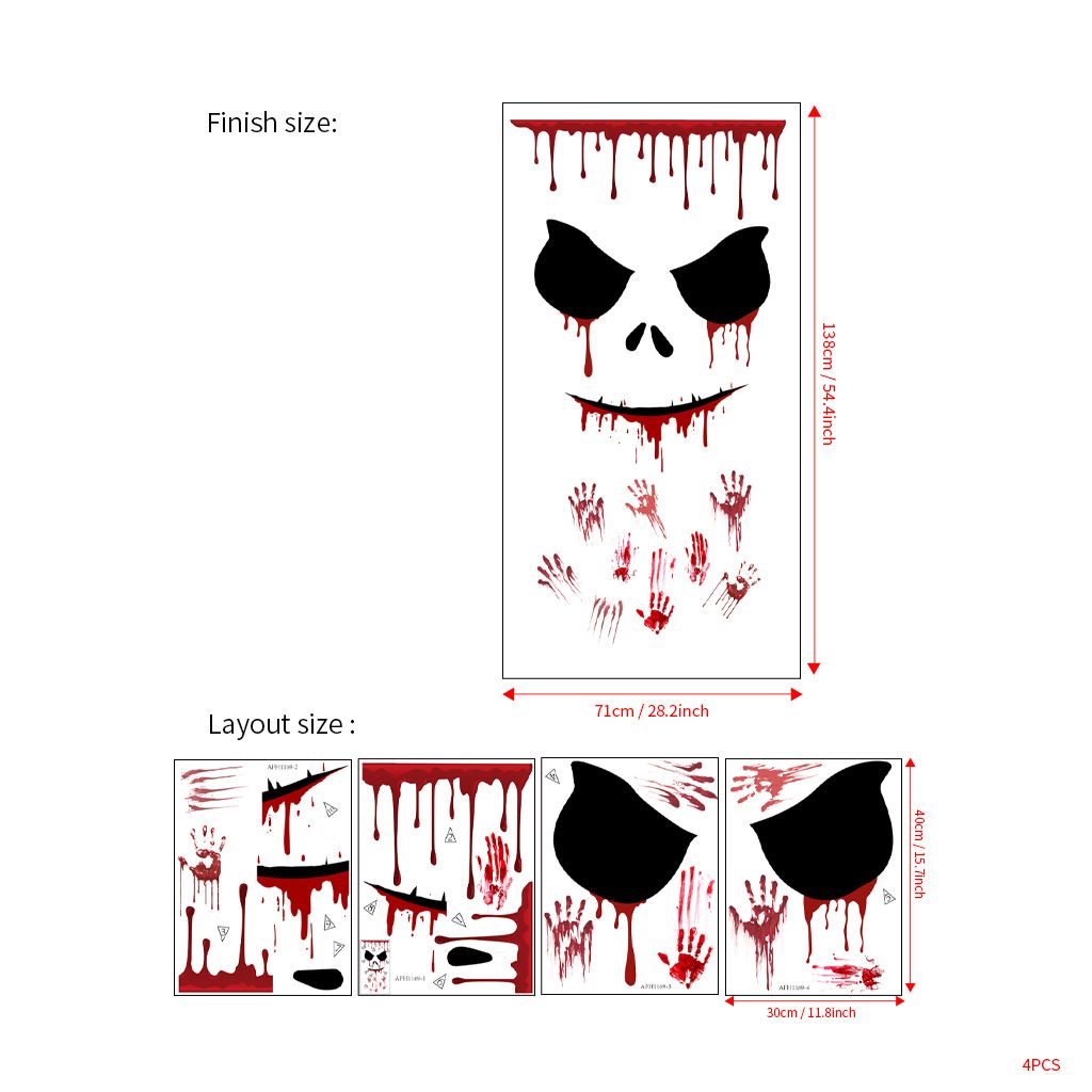 Ov gefrostet weibliche Geist Blut Hand AFH1169 lustiges Gesicht Halloween Dekoration Wandaufkleber_voghion.com