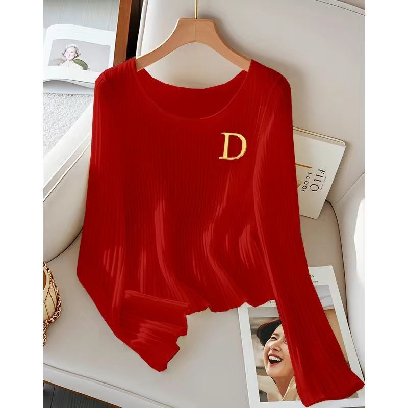 Îmbrăcăminte pentru femei Tricou tricotat din mătase albă frumoasă, cu mânecă lungă, respirabil, de la începutul toamnei_voghion.com