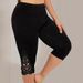 Women's large size leggings with embroidered splicing design, slim elastic waist, three-point leggings for outer wear_voghion.com