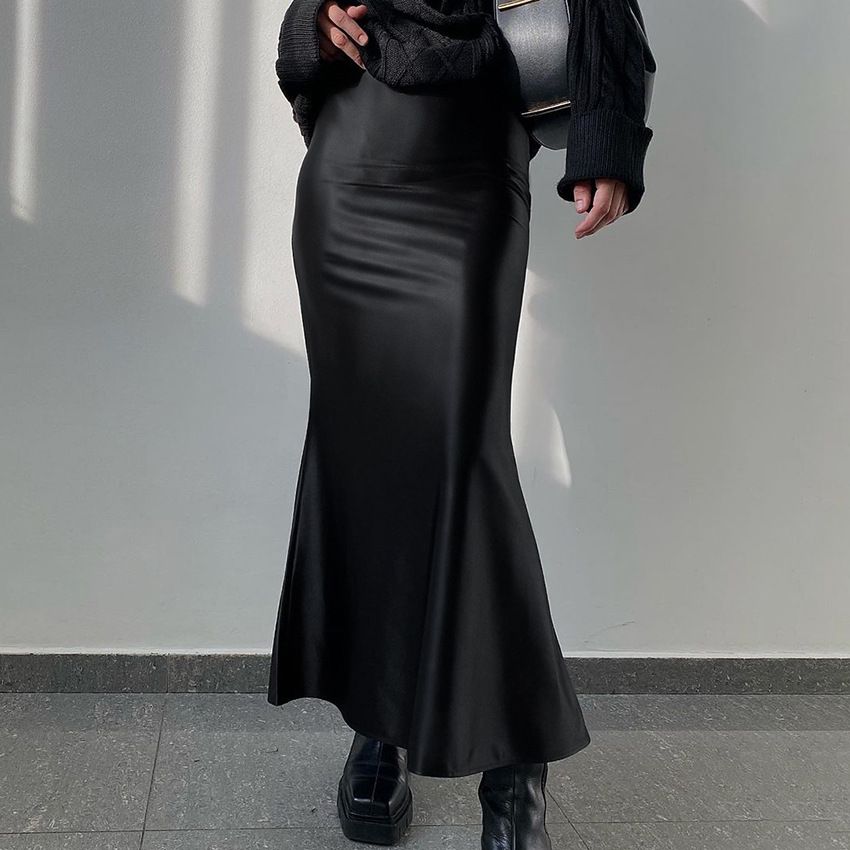 Women's high-end color micro-dyed tail skirt slim and versatile temperament women's dress_voghion.com