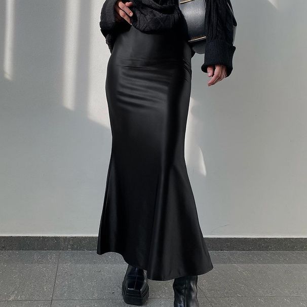 Women's high-end color micro-dyed tail skirt slim and versatile temperament women's dress_voghion.com