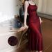 New Style Strap Evening Long Sexy Satin Solid Color Dress_voghion.com