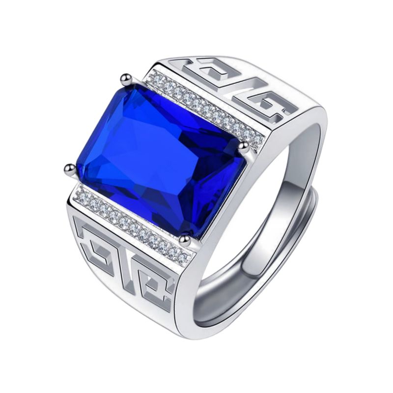 Jin Jiahua Zircon Square Diamond Dominant Pattern Open Inlaid Blue Business Elegant Trendy Men's Ring_voghion.com