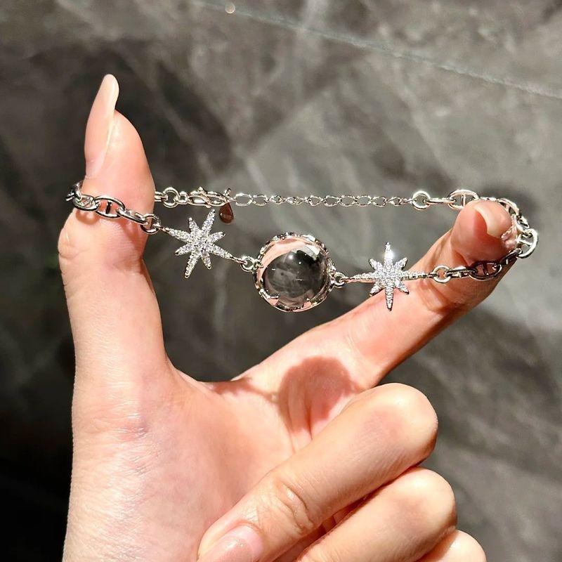 Eight-Pointed Star White Crystal Bracelet Full Diamond Ice Transparent Sparkling Niche Design Cool High-Value Light_voghion.com