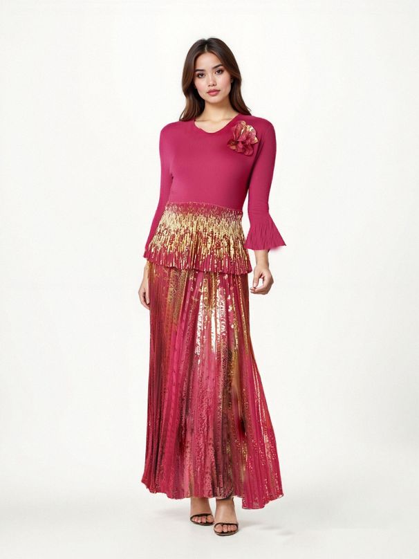 25 Set con cintura in vita plissettata e stampata alla moda estiva per donne musulmane di Dubai_voghion.com