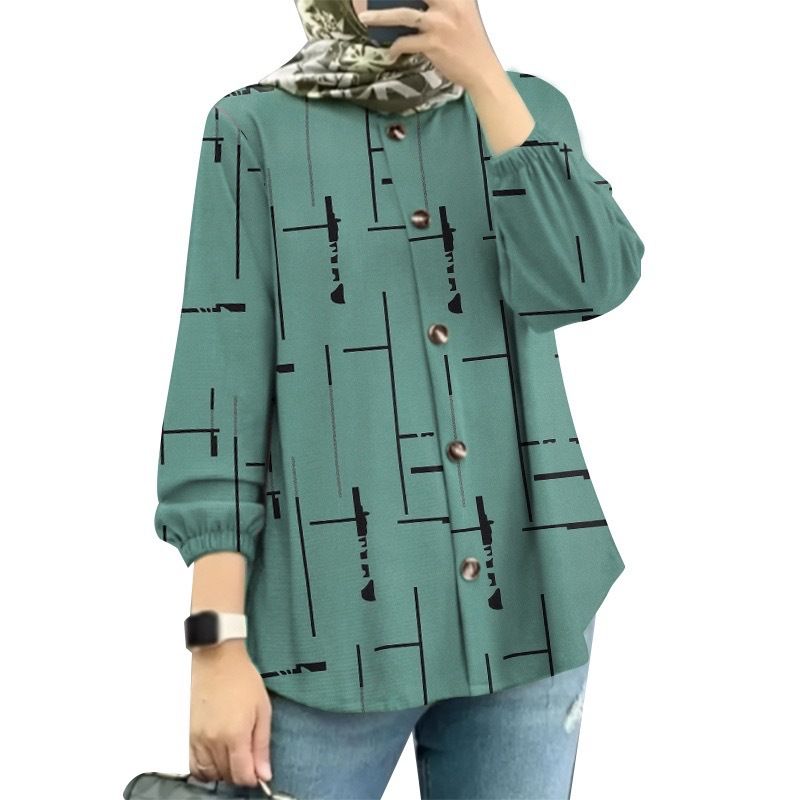 Women's Clothing Middle East Malay New Women's Muslim Floral Shirt Fashion Puff Sleeve_voghion.com