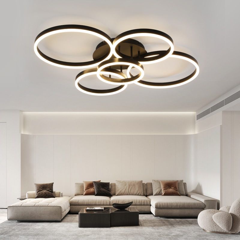 Deckenlampe LED Deckenleuchte Schwarz - Wohnzimmerlampe Dimmbar 78W Mit Fernbedienung 5-Ringen Schlafzimmerlampe Moderne Acryl Deckenbeleuchtung_voghion.com