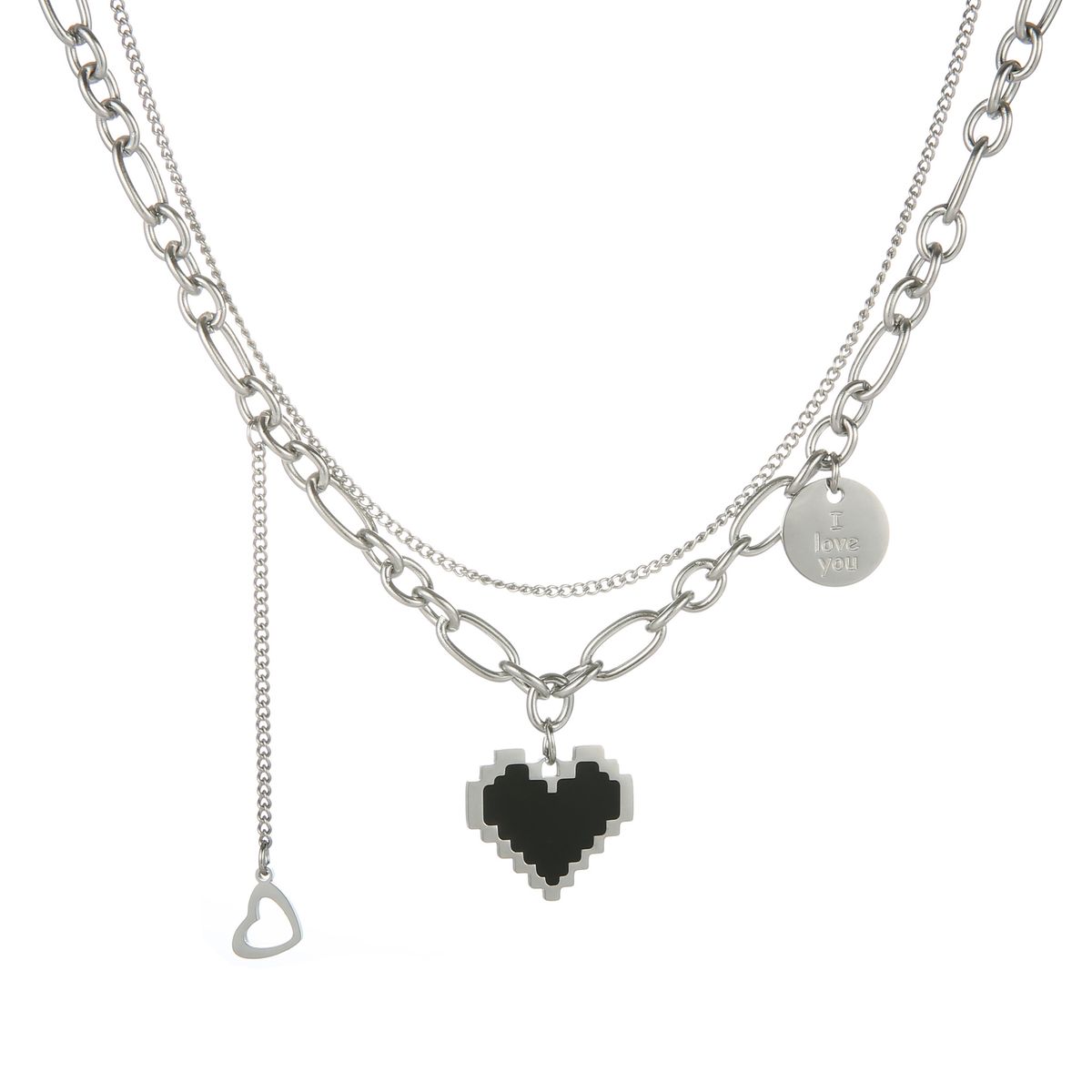 Personality Hip Hop Cold Style Female Ins Trend Temperament Double Layer Love Necklace Simple Clavicle Chain_voghion.com