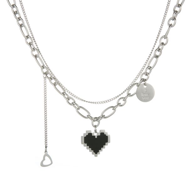Personality Hip Hop Cold Style Female Ins Trend Temperament Double Layer Love Necklace Simple Clavicle Chain_voghion.com