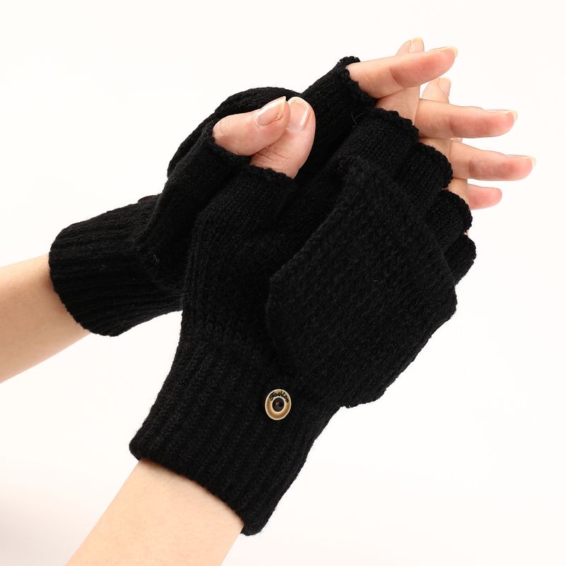 Striped Flip Top Woolen Warm Gloves Cross-border New Half Men's Women's Autumn And Winter Student Writing Exposed Finger_voghion.com