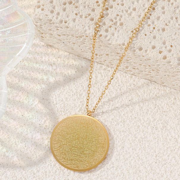 Roestvrijstalen Arabische Islam Moslim Symbool Ronde Hanger Ketting Voor Vrouwen Luxe Design Sleutelbeenketting Islamitische Amulet Sieraden_voghion.com