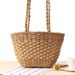 Pure color simple straw bag retro woven shoulder bag Fashion silk towel paper rope casual bag_voghion.com