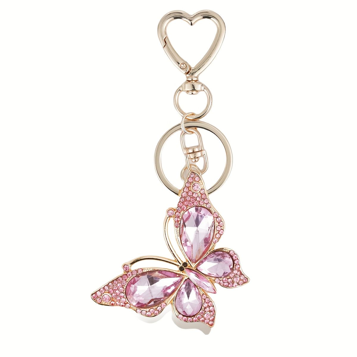 Ladies' Charming Keychain, Cute Heart-shaped Keychain With Diamond Butterfly Pendant, Cute Bag And Wallet Keychain Accessories_voghion.com