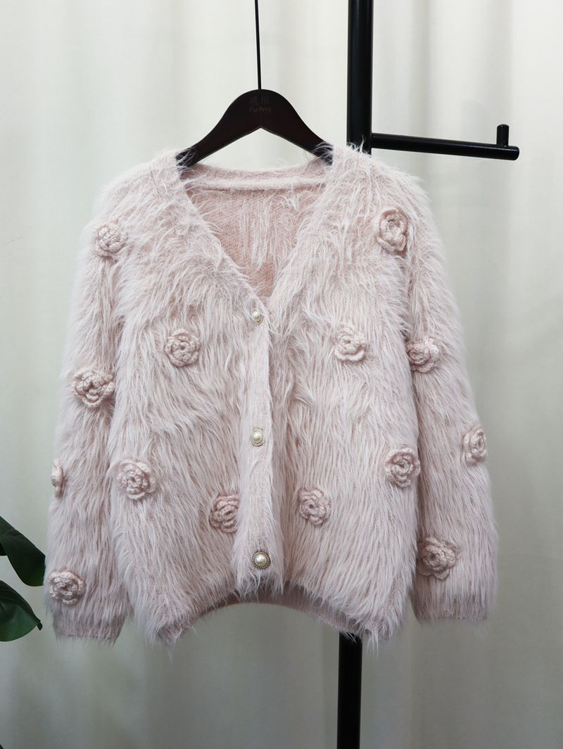 Abbigliamento donna Cardigan lavorato a maglia in visone wer tridimensionale_voghion.com