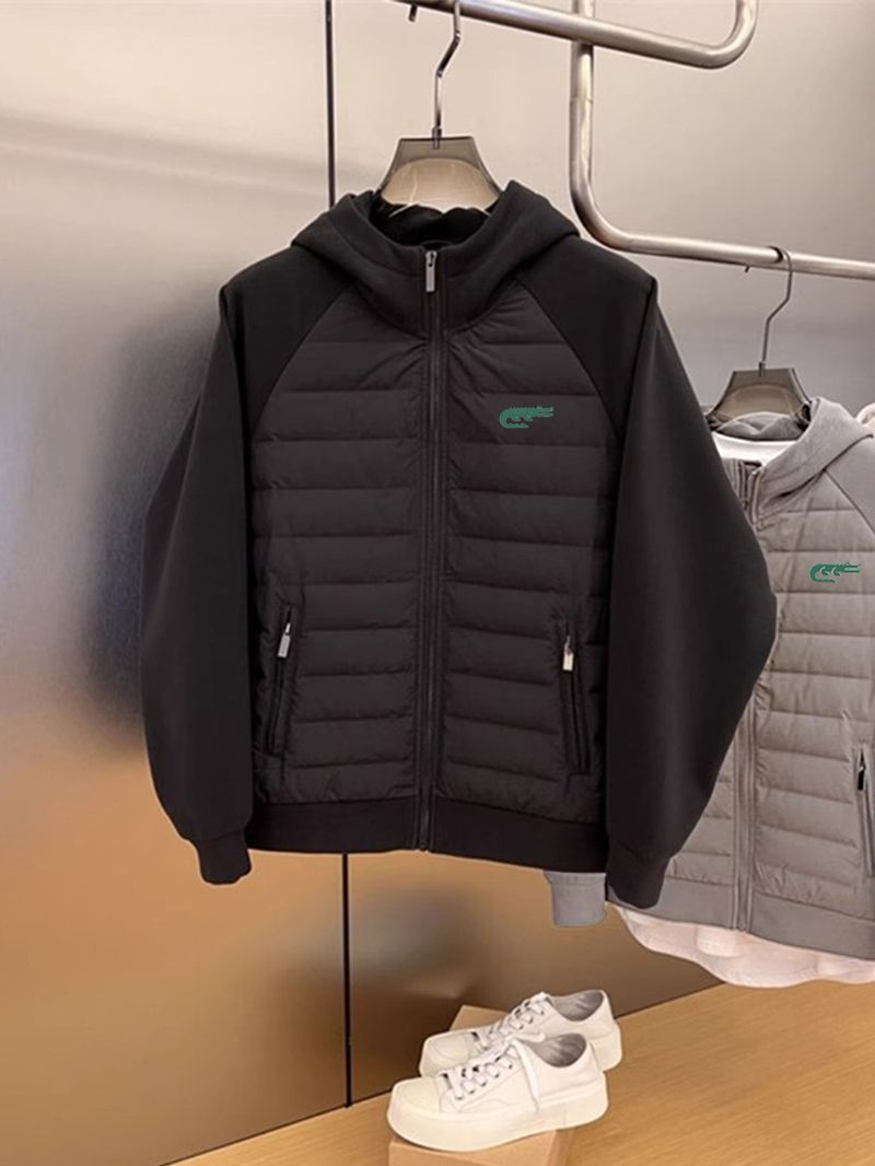 Roupas masculinas 24 Novos casacos de algodão com capuz, moda masculina, fino, solto, versátil, casual, pequeno, estampa offset_voghion.com