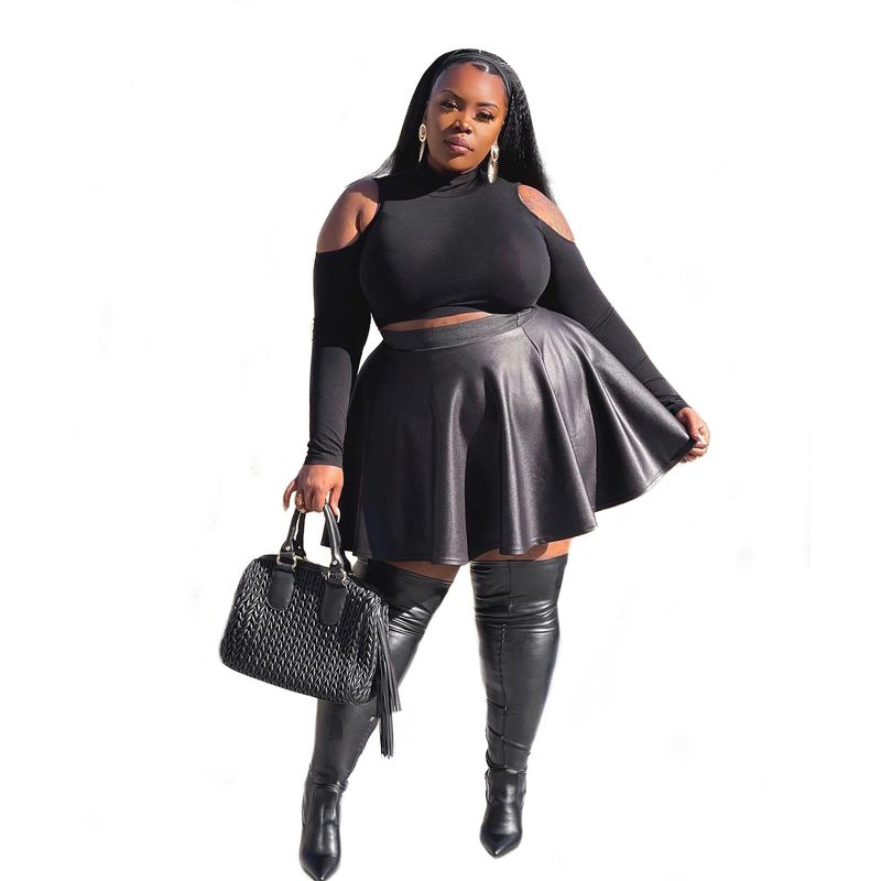 Verve 2025 Fashion Sexy Solid Color PU Leather Plus Size Women's Skirt_voghion.com