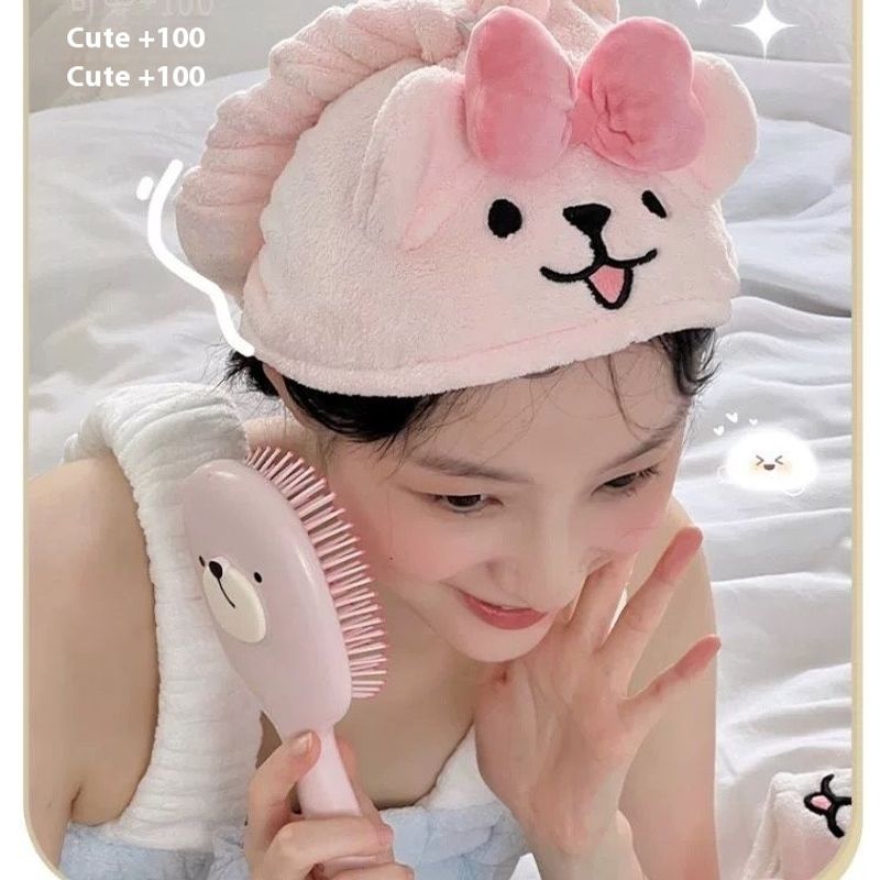 Adorabile e carino asciugamano antibatterico con capelli color corallo, ad asciugatura rapida, super resistente, assorbente, con cuffia da bagno spessa_voghion.com