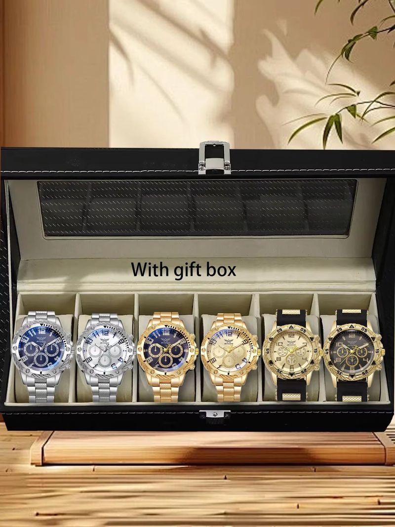 Six-piece Boxed Steel Band Party Fashion Watches Men's Gifts_voghion.com