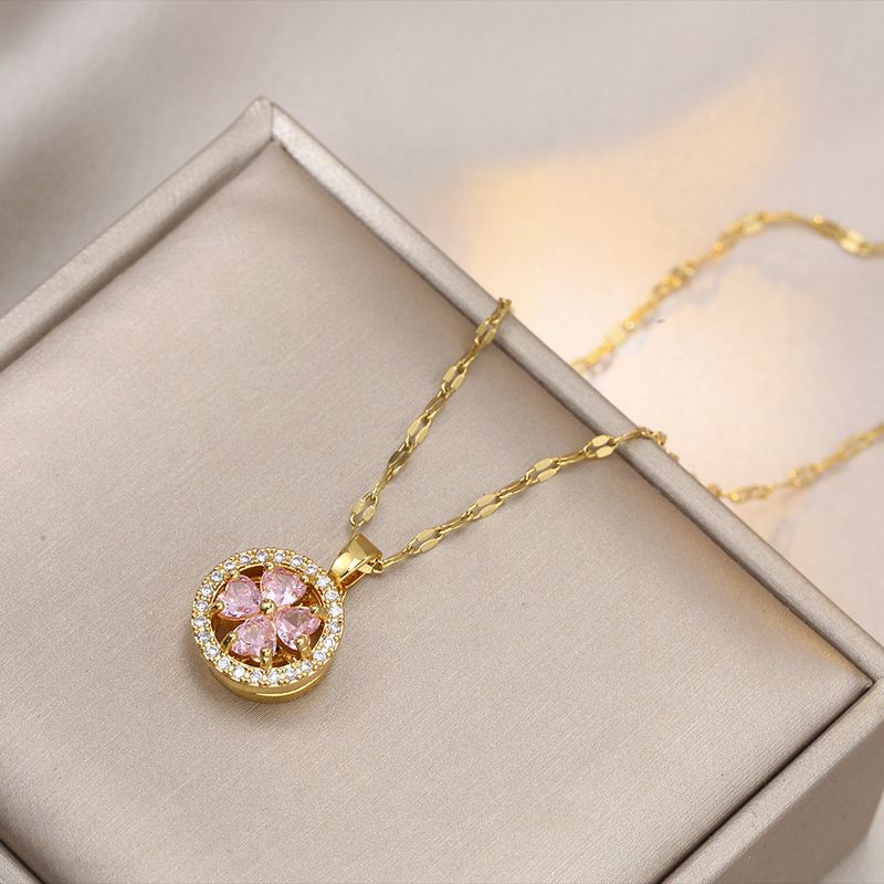 Stesso Super Shiny Micro Set Zircone Luck Spin Pendente Collana in acciaio al titanio da donna Completo tre pezzi_voghion.com