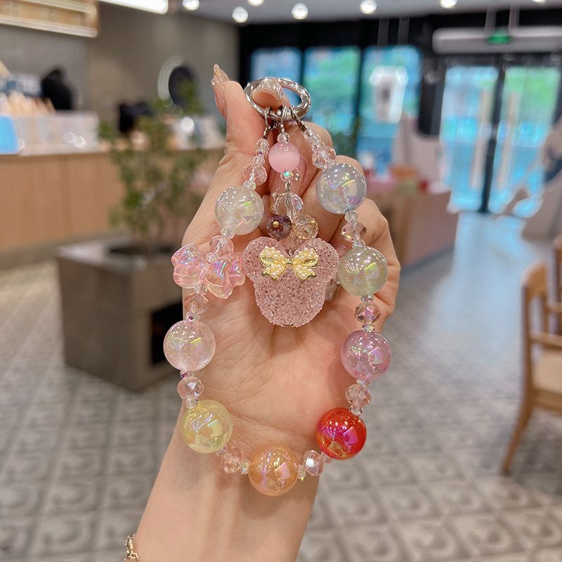 Porte-clés de téléphone en perles de cristal, mignon et créatif, motif sirène, décoration de sac, pendentif, produit fini pour femmes_voghion.com