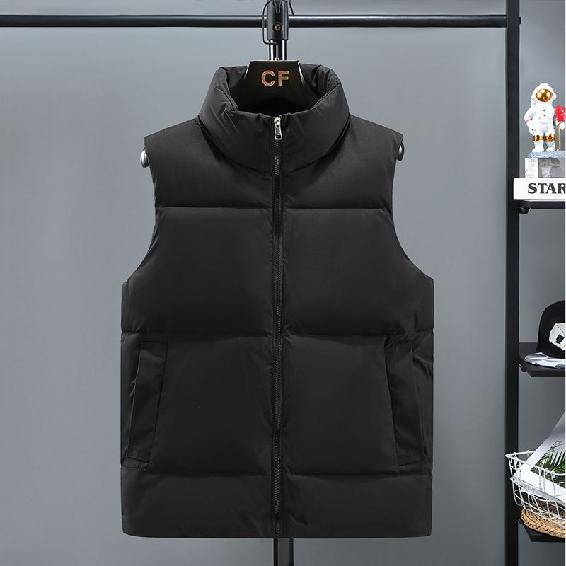 Gilet en duvet de coton pour hommes, couleur unie, col montant, manteau en coton_voghion.com