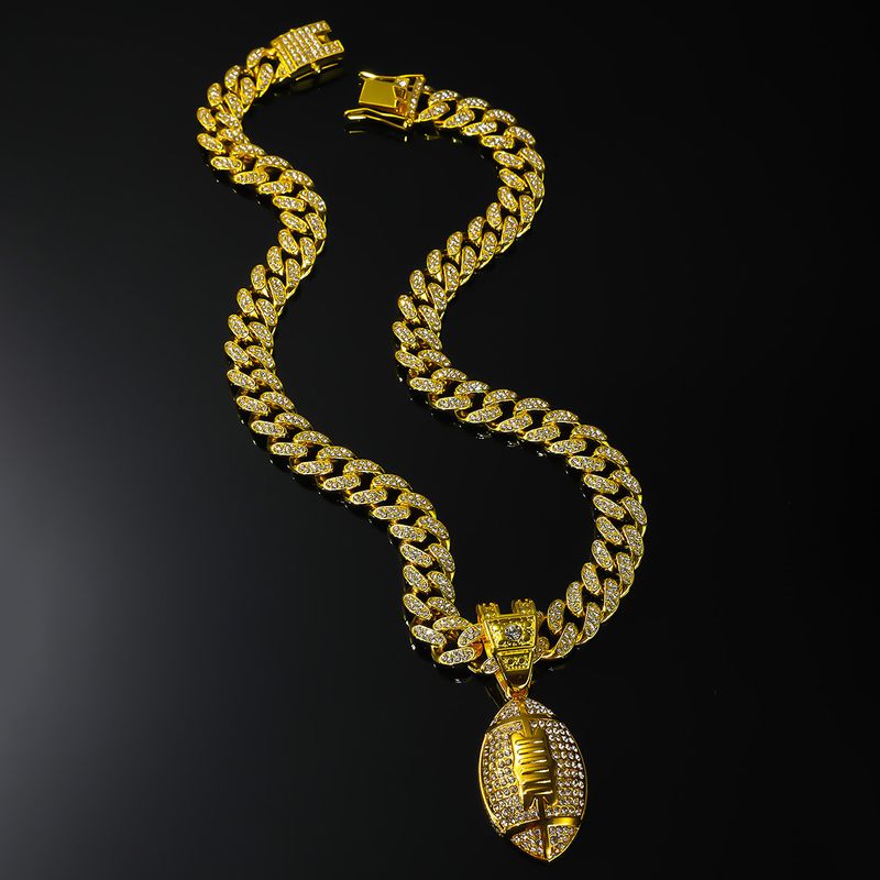 New Hot-Selling Hip-Hop Jewelry Zinc Alloy Rugby Full Diamond Pendant Necklace Accessories_voghion.com