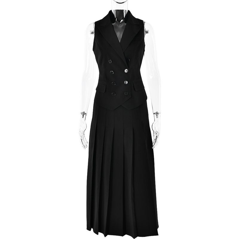 Damenbekleidung Herbst Temperament Eleganter neuer langer Rockanzug Ärmellose Weste Plissee langer Rock Zweiteiliger Anzug_voghion.com