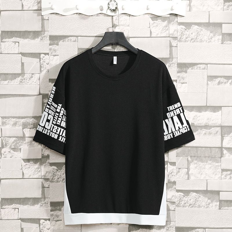 Herrenbekleidung Kurzärmeliges T-Shirt für Herren im Sommer, lockeres T-Shirt im Hongkong-Stil für Herren, kurzärmeliges T-Shirt mit Kapuze und überschnittenen Schultern für Herren_voghion.com