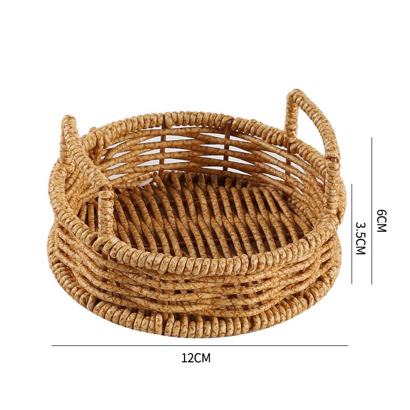 Woven Style Plastic Bread Basket Round Fruit Pastry Serving Tray Lightweight Tea Time Snack Holder Multipurpose Storage Bin For Kitchen Dining_voghion.com