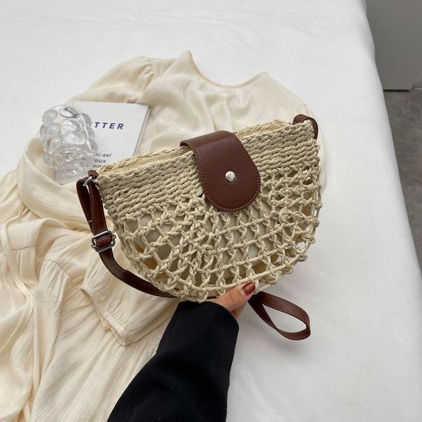 Borsa a secchiello rotonda francese, piccola erba fresca, semicircolare, intrecciata, con tracolla singola, da donna_voghion.com