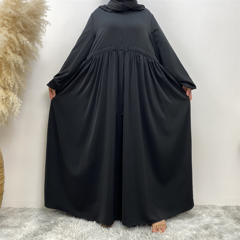 Abito casual da donna con maniche elastiche in tinta unita, cerniera frontale, elegante e versatile_voghion.com